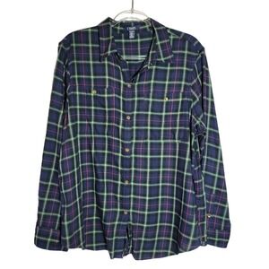 CHAPS‎ Plaid Flannel Button Up Shirt Women's XXL Long Sleeve Navy Green Pink